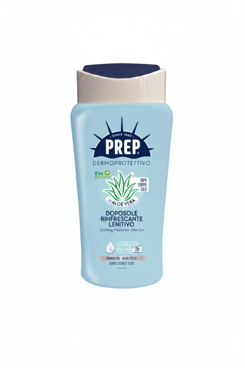 PREP Doposole Rinfrescante Lenitivo Aloe Vera su sfondo bianco