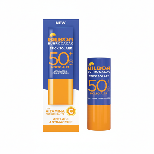 Bilboa Burrocacao Stick Solare SPF 50+ Molto Alta su sfondo bianco