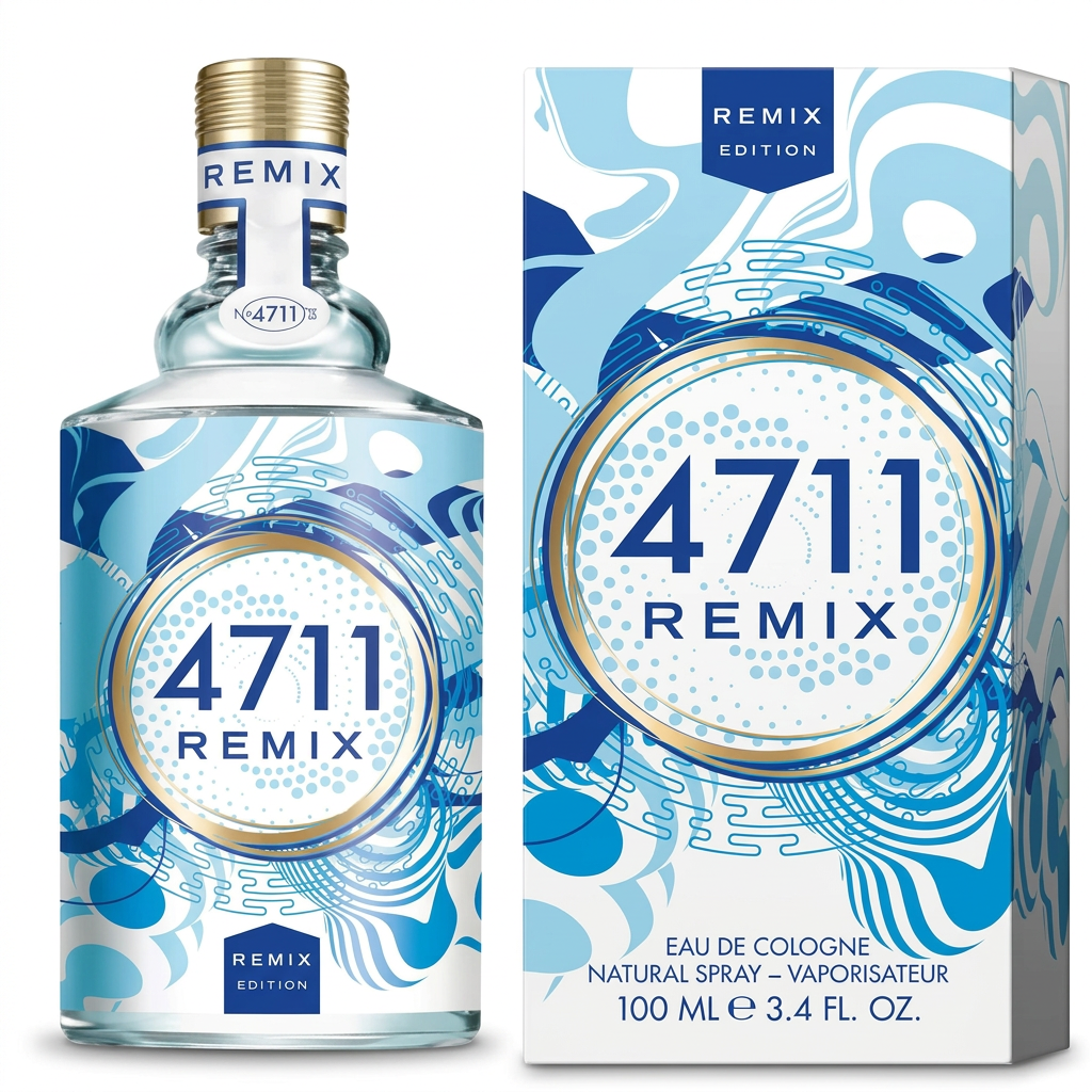 4711 Remix Edition Eau de Cologne, flacone e confezione su sfondo bianco