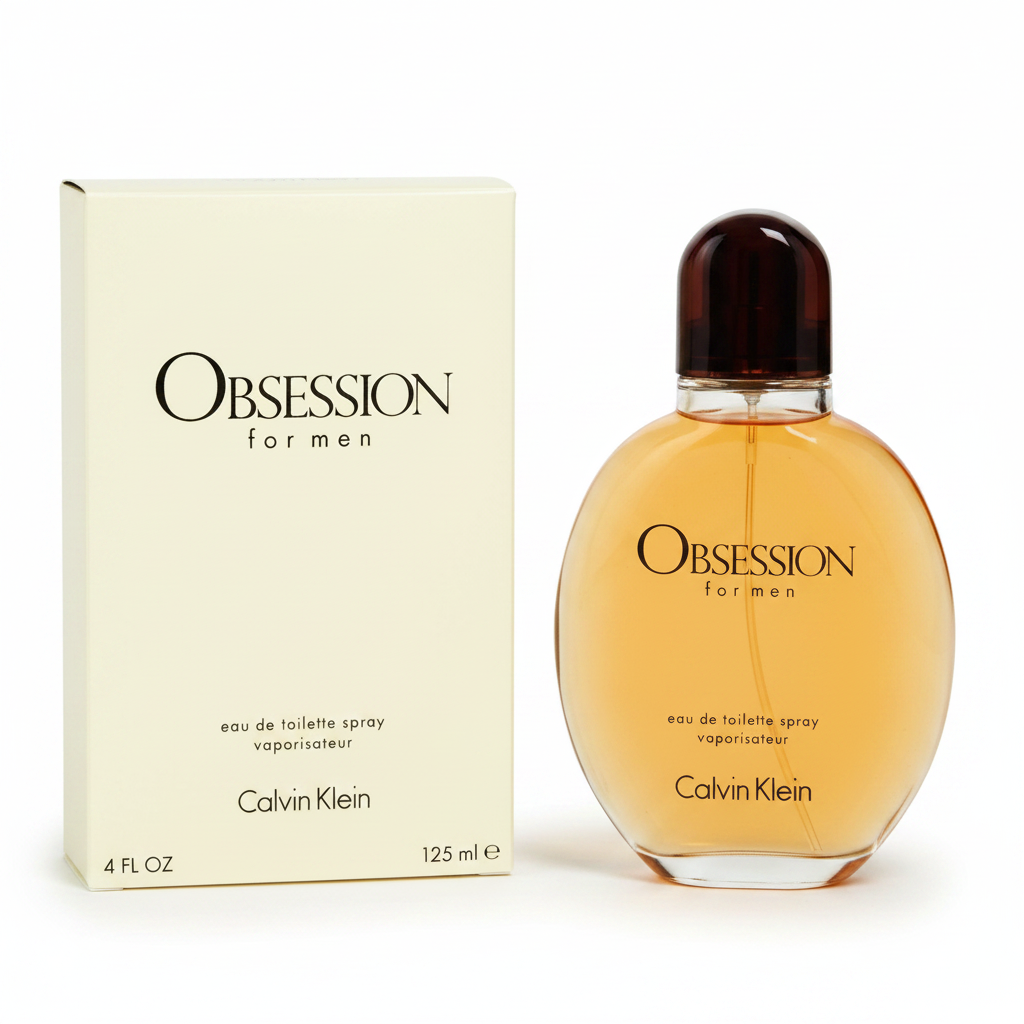 Calvin Klein Obsession for Men Eau de Toilette 125ml - flacone e confezione su sfondo bianco