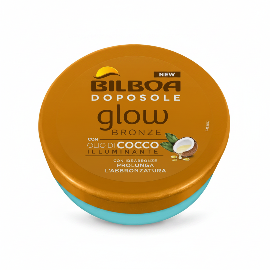 Bilboa Doposole Glow Bronze crema su sfondo bianco