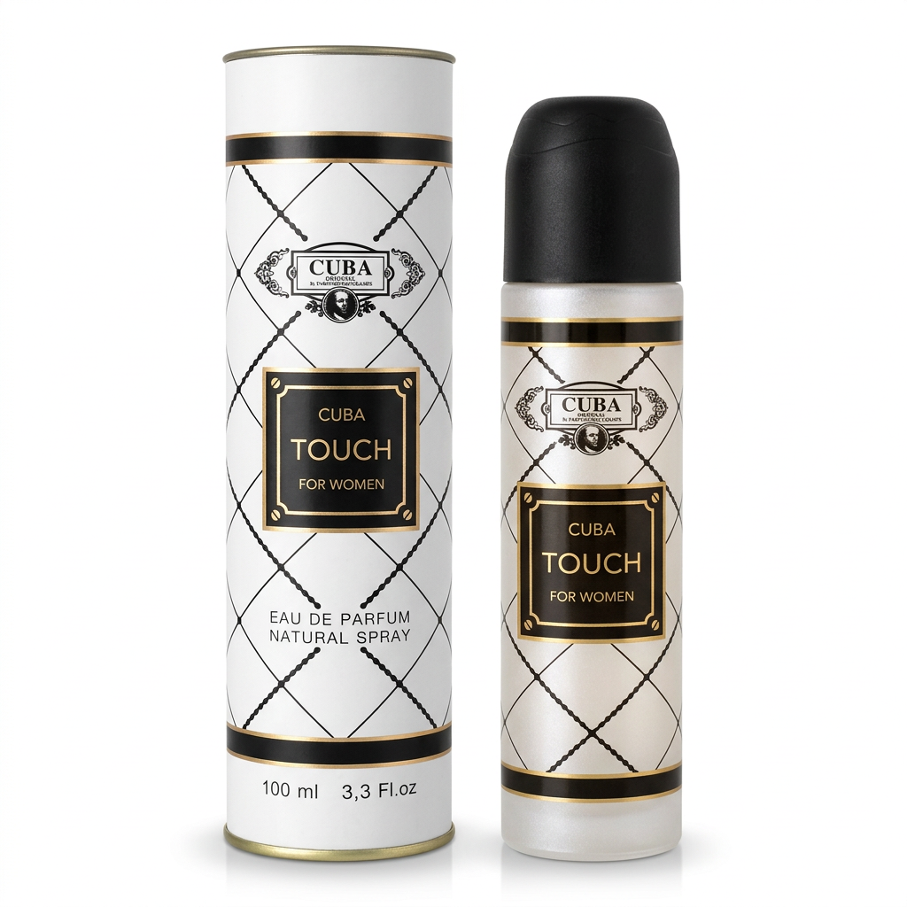 Cuba Touch For Women Eau de Parfum, flacone e confezione su sfondo bianco