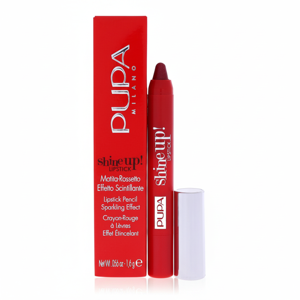 Pupa Milano Shine Up! Lipstick Pencil Matita Rossetto Prugna Effetto Scintillante – Sfondo bianco