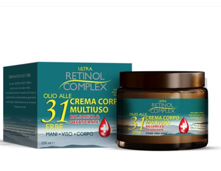 Ultra Retinol Complex Crema Corpo Multiuso 31 Erbe 250ml – barattolo e confezione su sfondo bianco