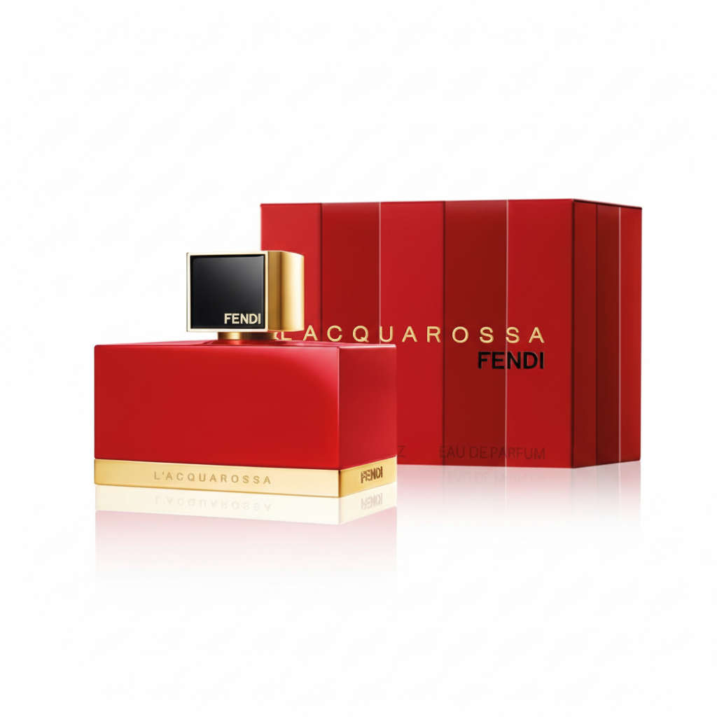 Fendi L'Acquarossa Eau de Parfum 50ml – flacone rosso laccato e confezione rossa a righe