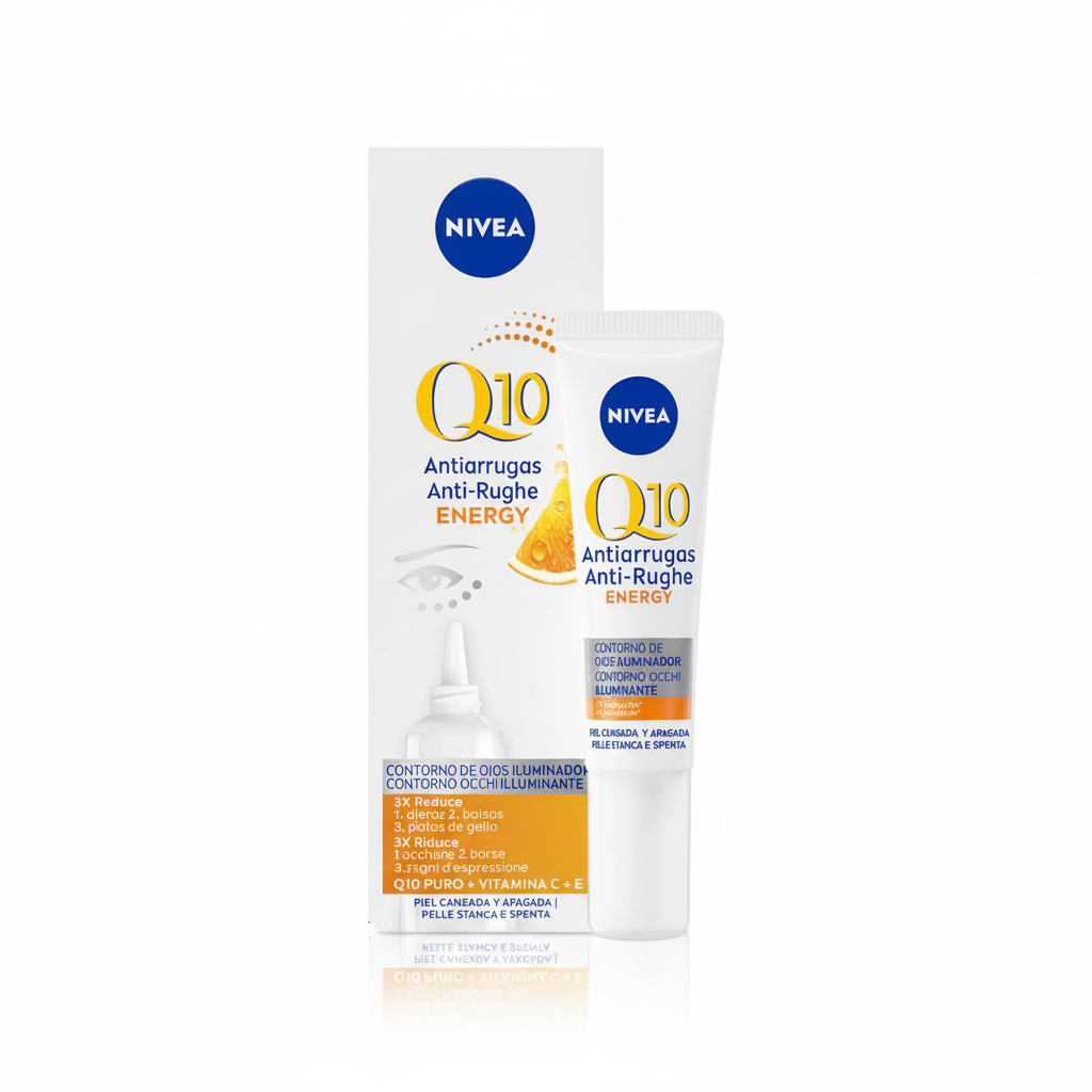 NIVEA Q10 Anti-Rughe Energy Contorno Occhi Illuminante su sfondo bianco