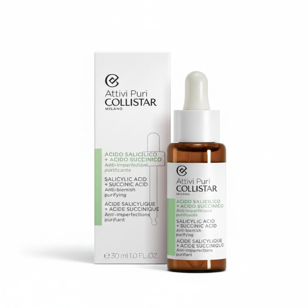 Collistar Attivi Puri Siero Acido Salicilico + Acido Succinico 30ml su sfondo bianco