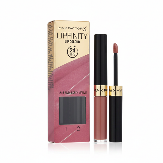 Max Factor Lipfinity Lip Colour 24HRS 215 Endlessly Mauve su sfondo bianco