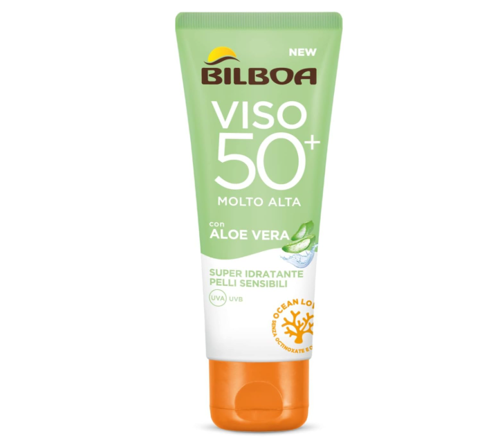 Bilboa Viso SPF 50+ Molto Alta - Crema Solari Protezione Viso con Aloe Vera 50ml, Super Idratante per Pelli Sensibili