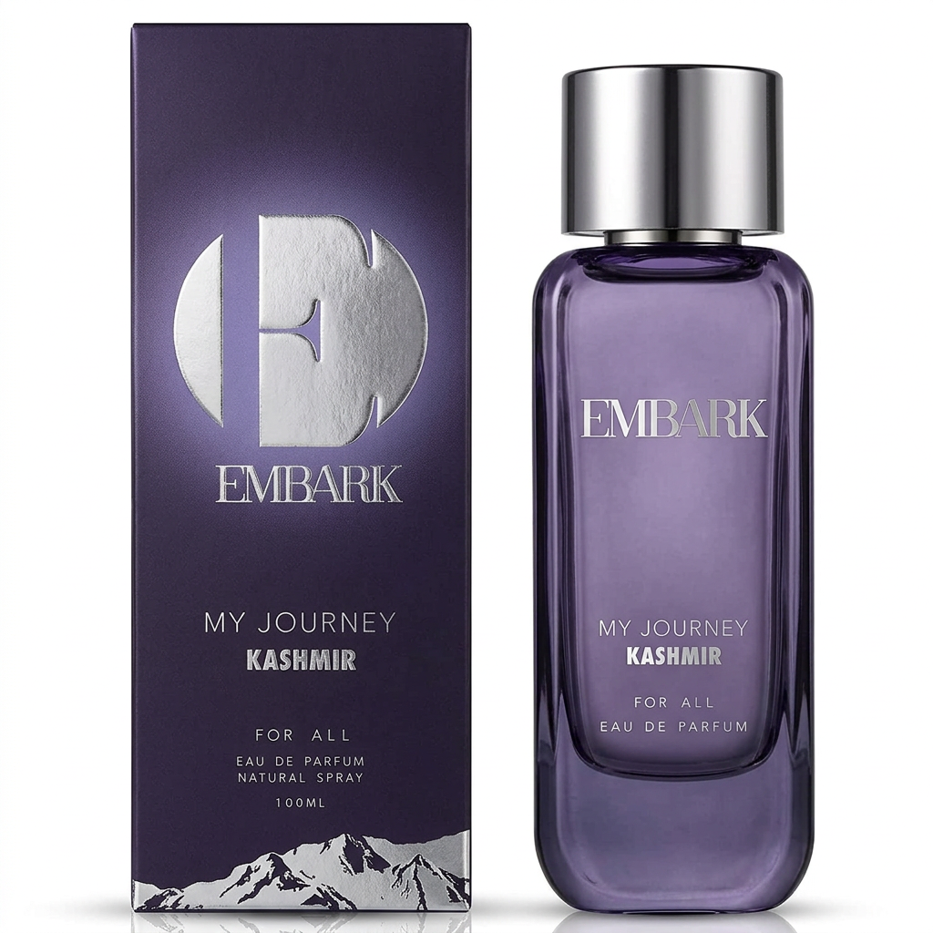 Embark My Journey Kashmir For All Eau de Parfum, flacone e confezione su sfondo bianco