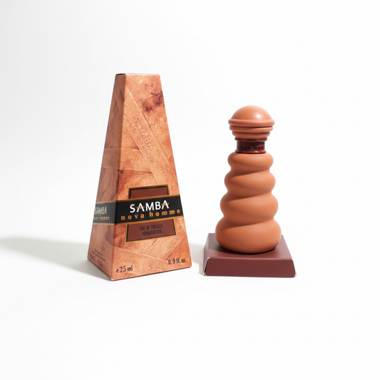 Samba Nova Homme EDT 25ml – flacone scultura terracotta a sfere sovrapposte con confezione piramidale
