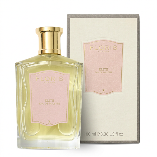 Floris London Elite Eau de Toilette, flacone e confezione su sfondo bianco