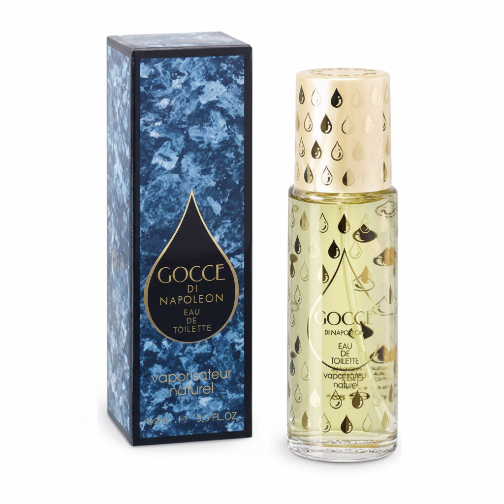 Gocce di Napoleon Eau de Toilette 100ml – flacone trasparente con tappo dorato e confezione blu