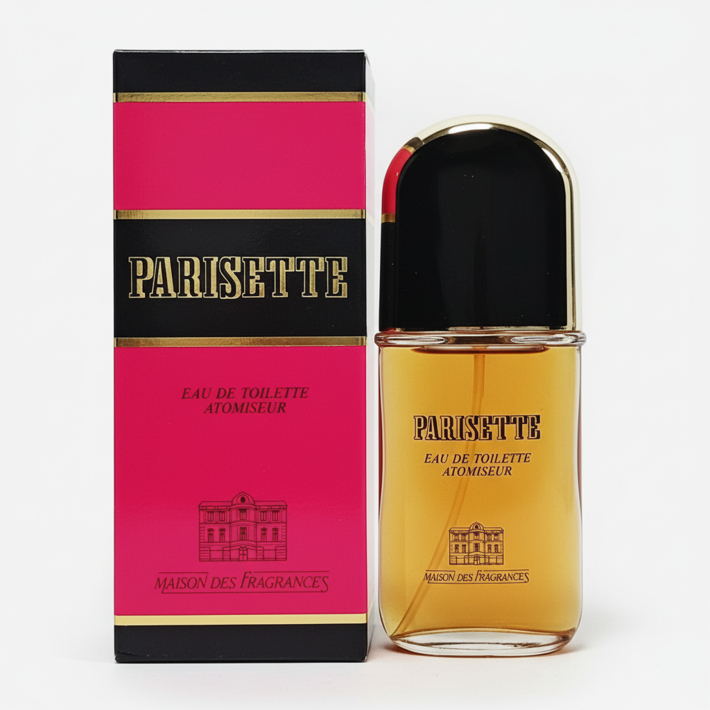 Parisette EDT Atomiseur - Flacone dorato con tappo nero e confezione fucsia nera